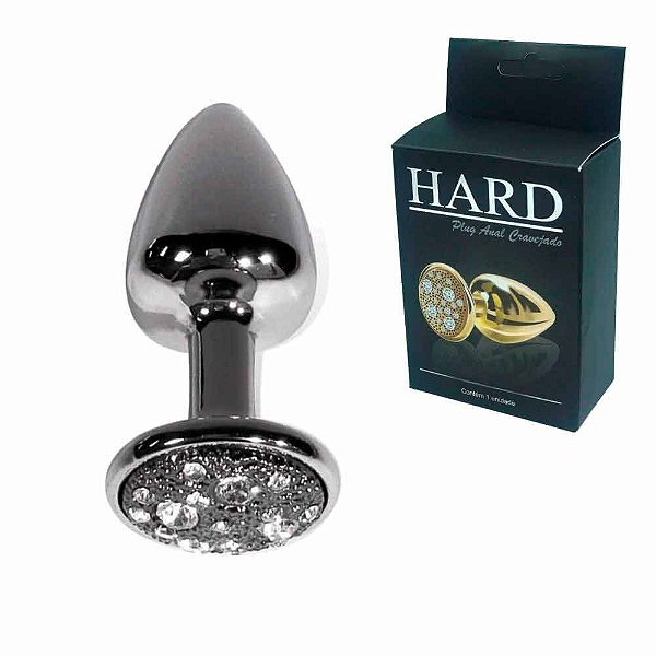 Plug Anal Metal Cravejado Preto Pequeno 6,5 X 2,5 CM - Hard
