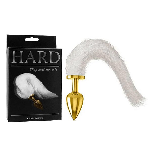 Plug Anal em Metal Dourado Rabo Cauda Branca Fetiches - HARD