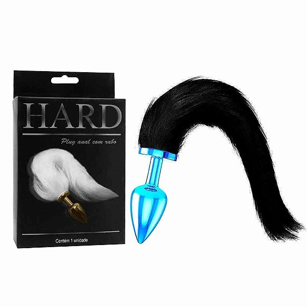Plug Anal em Metal Azul Rabo Cauda Preta Fetiches - HARD