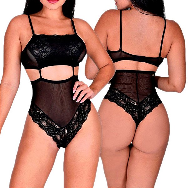 Body Alucinante Em Tule E Renda Preto - Lingerie Sensualle