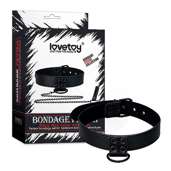 Coleira em Couro Sintético com Corrente de Metal - Lovetoy Bondage Fetish Collection