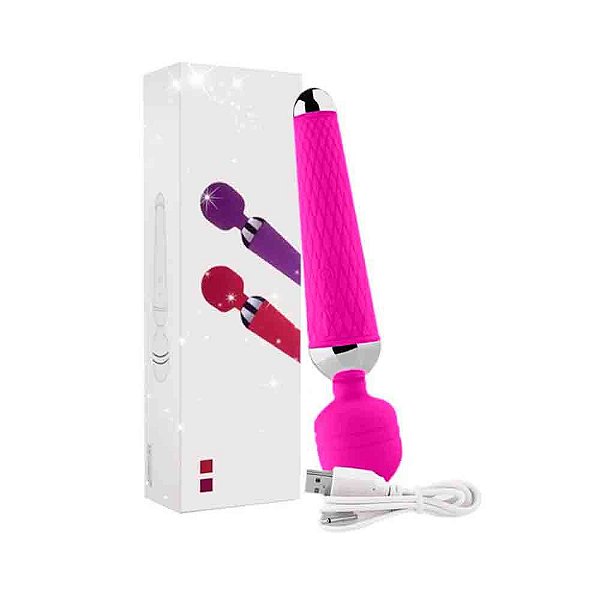 Vibrador Massageador Recarregável 10 Modos de Vibração Rosa - Magic Wand