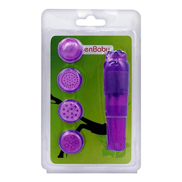 Mini Vibrador Compacto com 4 Capas Texturas Diferentes Roxo 9,5 x 2,5 cm