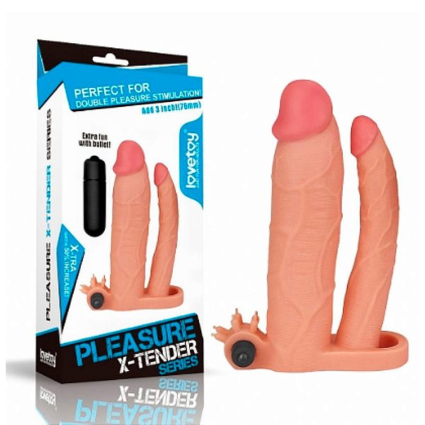 Capa Peniana Extensora Dupla Penetração e Vibro Claro - Pleasure X-tender Series