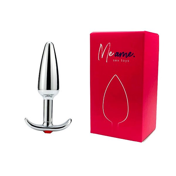 Plug Anal Cromado Em Metal Com Puxador E Joia na Base - 10 X 3 CM