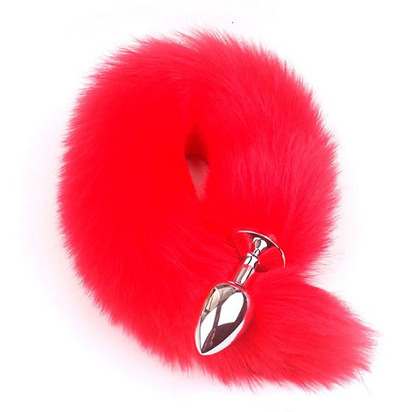 Plug Anal de Aço com Rabo de Raposa Artificial Vermelho 76 Cm