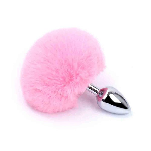 Plug Anal Metal Cauda Rabo Coelho Pompom P Rosa 6,5 x 2,5 CM - Me Ame