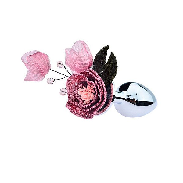 Plug Anal Em Metal Com Flor Em Sua Base Tamanho Pequeno 7,6 X 2,7 Cm