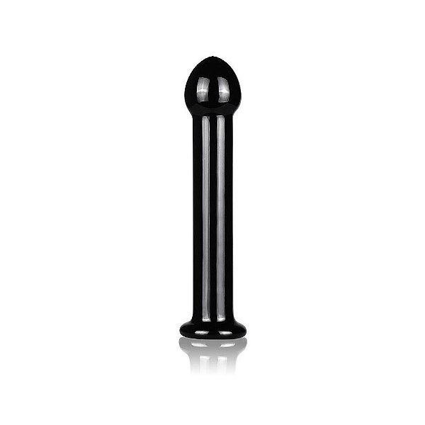 Plug Anal e Vaginal em Vidro Liso com Glande Saliente Cristal Preto - Glass Romance Lovetoy