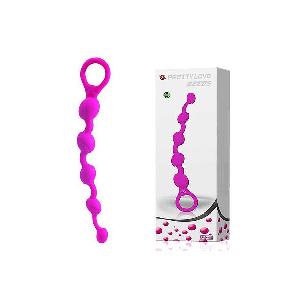 Cordão com 5 Bolas Tailandesas Graduais em Silicone Roxo - Pretty Love Beeds II