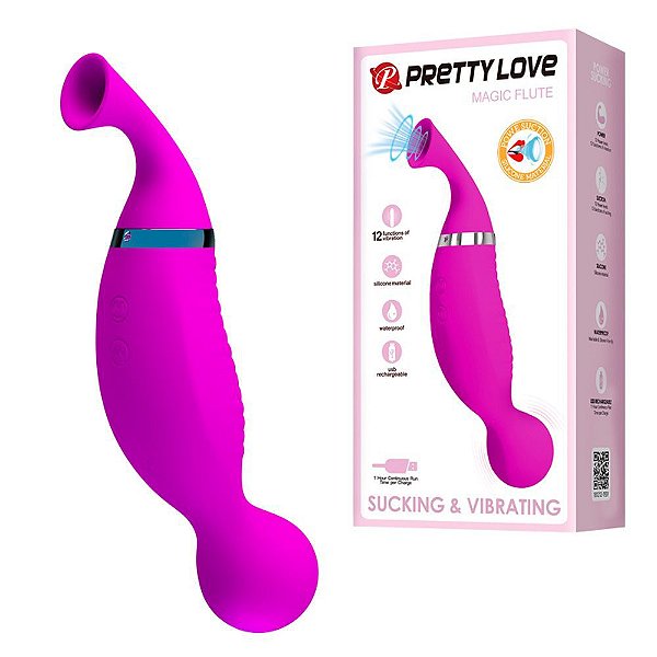 Vibrador Ponto G e De Clitóris Com 12 Modos Vibração E Sucção - Pretty Love Magic Flute
