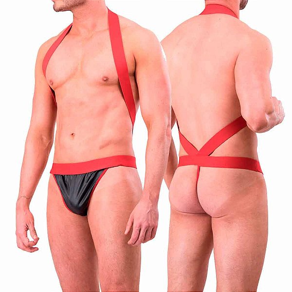 Cueca Jockstrap com Suspensório Preto e Vermelho - Sexy Fantasy