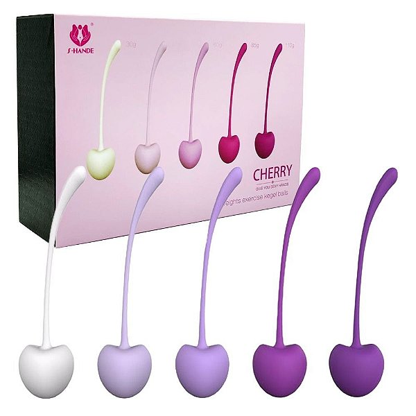 Kit Para Pompoarismo Em Forma de Cerejas Com 5 Pesos Em Silicone Roxo - S-Hande Cherry