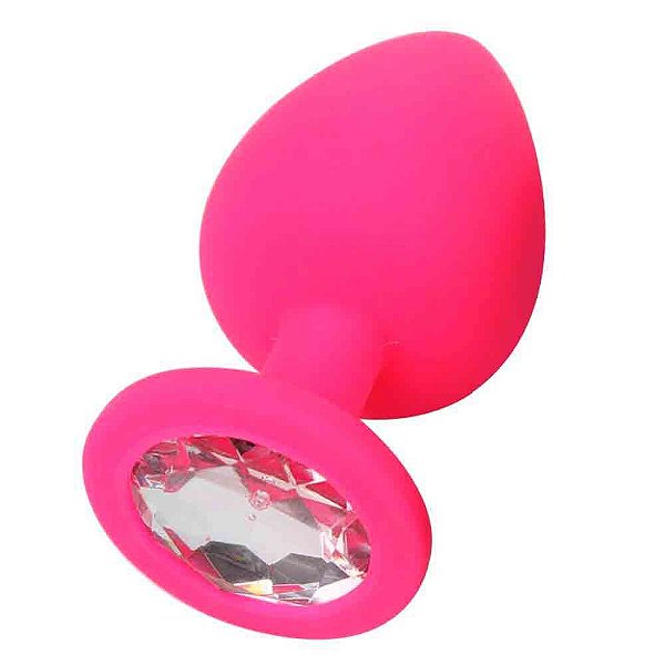 Plug Anal Em Silicone Soft Touch Com Joia Na Base Tamanho P Rosa Escuro
