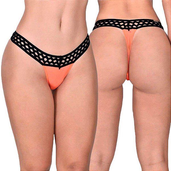 Calcinha Fio Dental em Tule Neon Elástico na Cintura Chiclete - Lingerie Sensualle