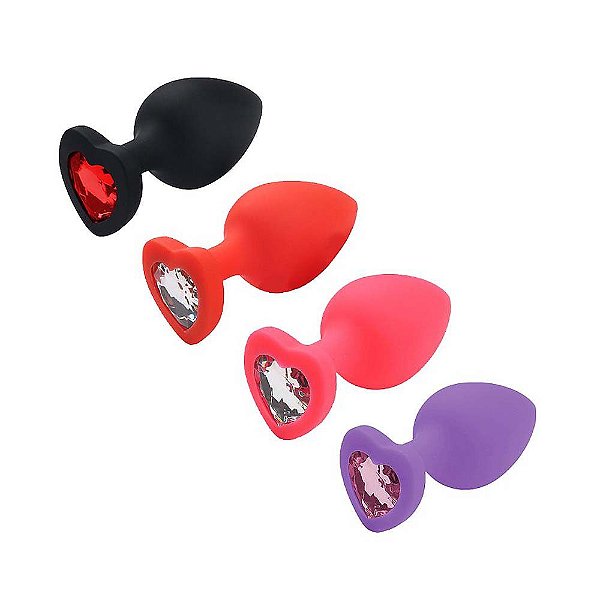 Plug Anal Coração Em Silicone Com Joia Na Base Tamanho M 8 X 3,4 Cm