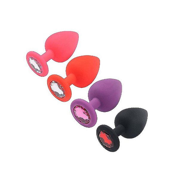 Plug Anal Em Silicone Com Joia Na Base Tamanho P - 7 X 2,5 Cm