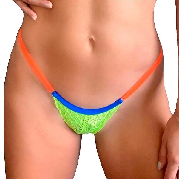 Calcinha Fio Dental Ucrânia Em Renda Neon - Lingerie Sensualle
