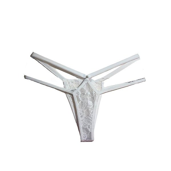 Calcinha Fio Dental Renda Com Duas Tiras Laterais Branco - Eross Afrodite