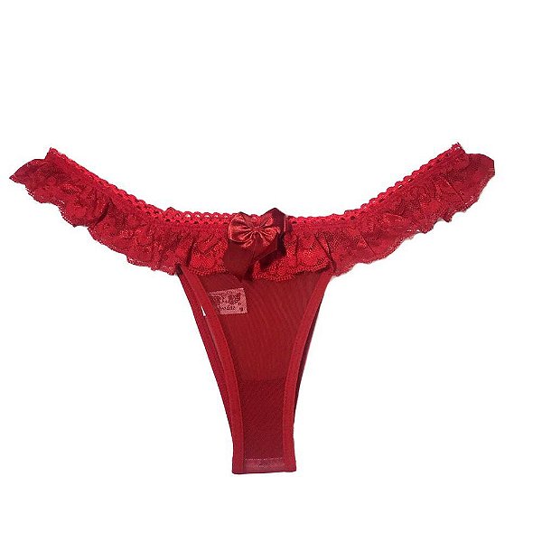 Calcinha Fio Dental Tule Com Laço Vermelho - Eross Afrodite