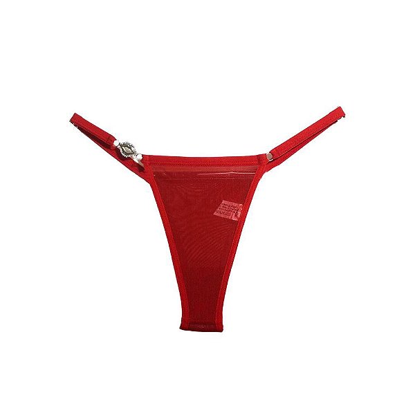 Calcinha Fio Dental Tule Com Joia Vermelho - Eross Afrodite