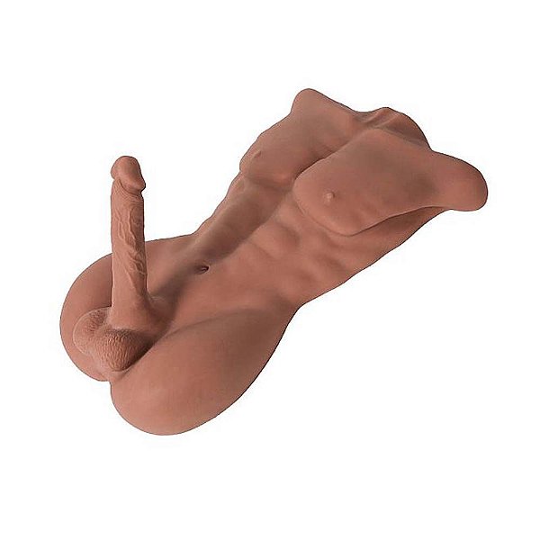 Masturbador Meio Corpo Masculino Com Pênis E Ânus Cyberskin Marrom