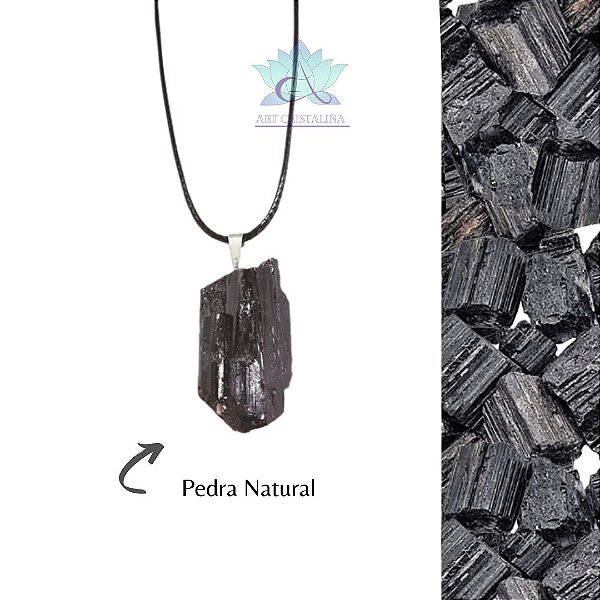 Colar Turmalina Negra Pedra Natural Cordão Regulável - Art Cristalina