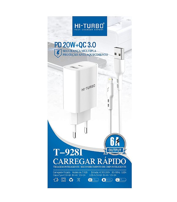 Carregador iOS | PD 20W + QC 3.0| Modelo: T-928I
