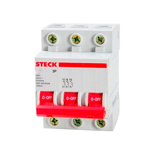 Disjuntor 3P 10A Curva C Steck SDD63C10