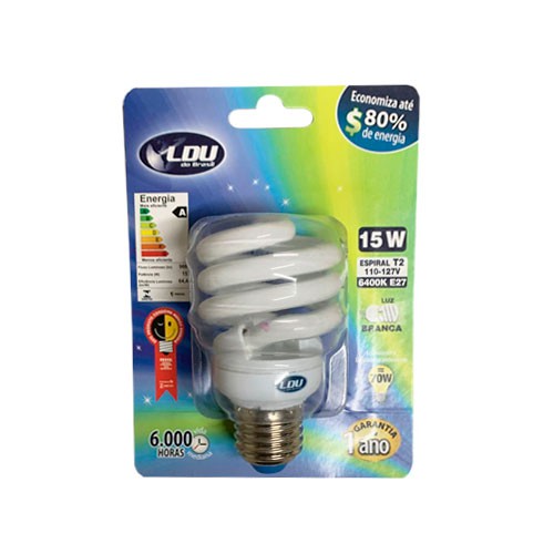 Lâmpada Eletrônica Espiral 15W 110/127V Luz Branca 6400K E27 T2 LDU