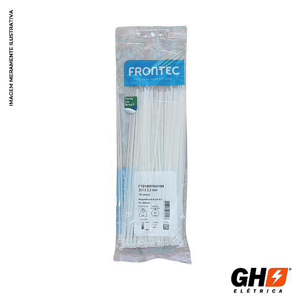 Abraçadeira de Nylon Natural Frontec 209 x 2,5mm pacote com 100 Unidades