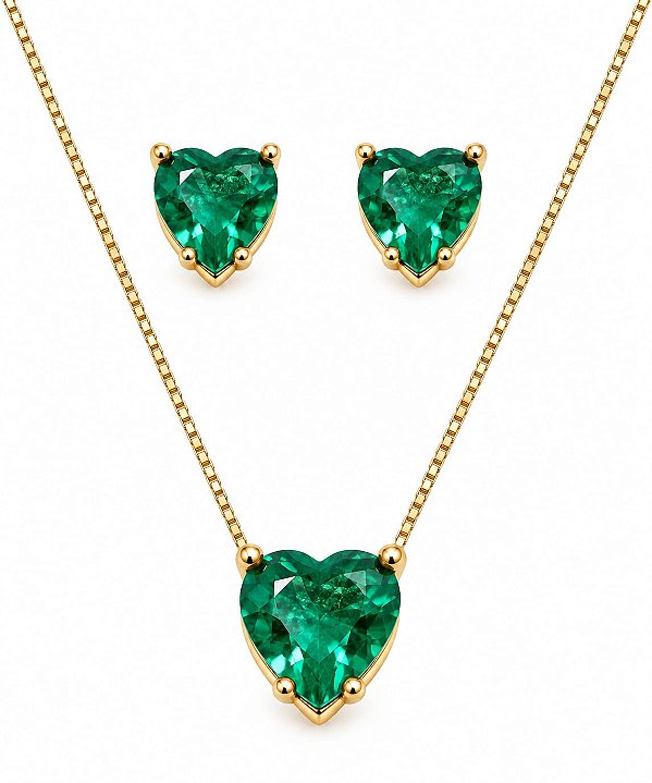 Conjunto Coração Pedra Verde