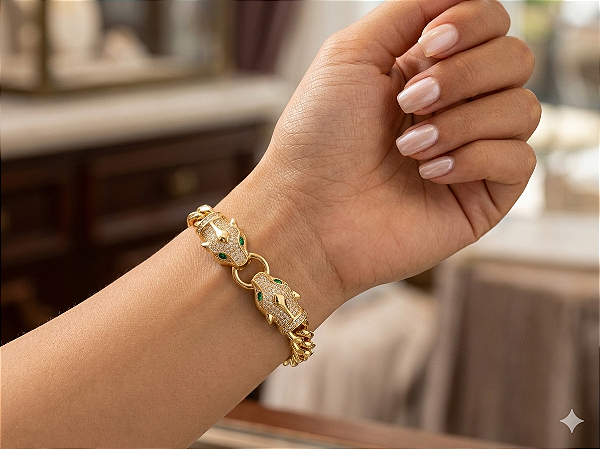 Pulseira feminina pantera cravejada
