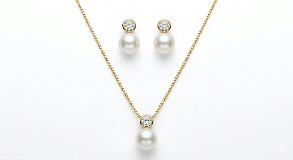 CONJUNTO FOLHEADO COM PEROLAS