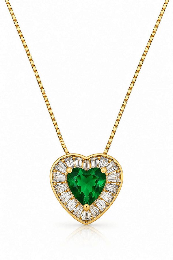 Colar Coração Esmeralda co. Zirconias carre