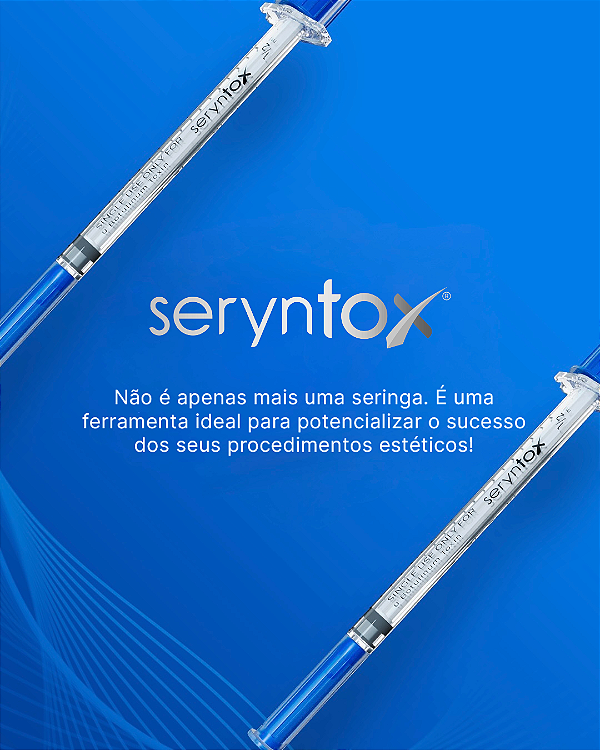 Viaestetic apresenta -Seryntox é a única seringa específica para aplicação de toxina botulínica. Seringa de 0,5ml para reconstituição de 100u em 2ml Kit c/ 10un