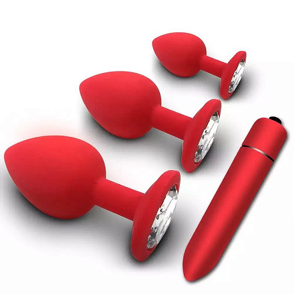 Kit de Plug Anal Luxuria P, M e G com Vibrador - Red
