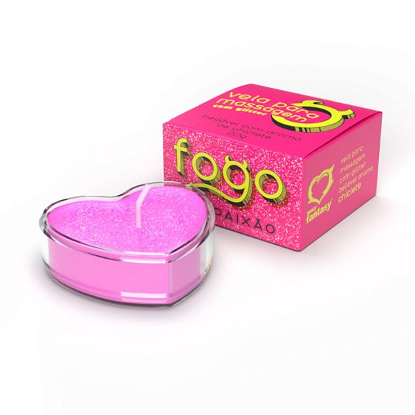 Vela de Massagem Beijável com Glitter Fogo da Paixão - Chiclete
