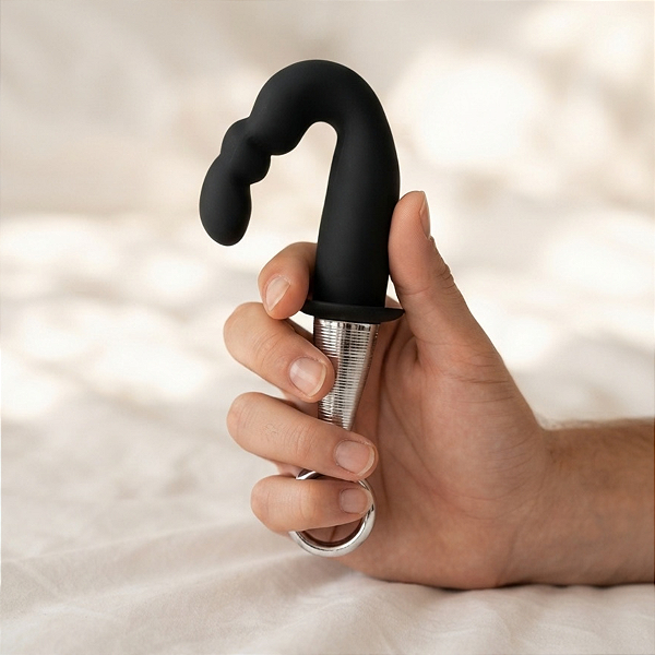 Estimulador de Próstata Butt Plug V com Alça de Metal
