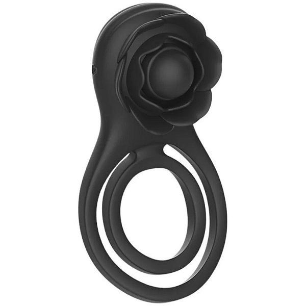 Anel Peniano com Vibração via App e Alça Dupla Flower Black - 9 Velocidades