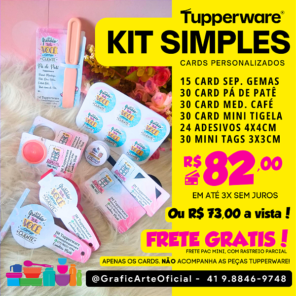 Kit Simples de Cards para Mimos Tupperware - FRETE GRÁTIS