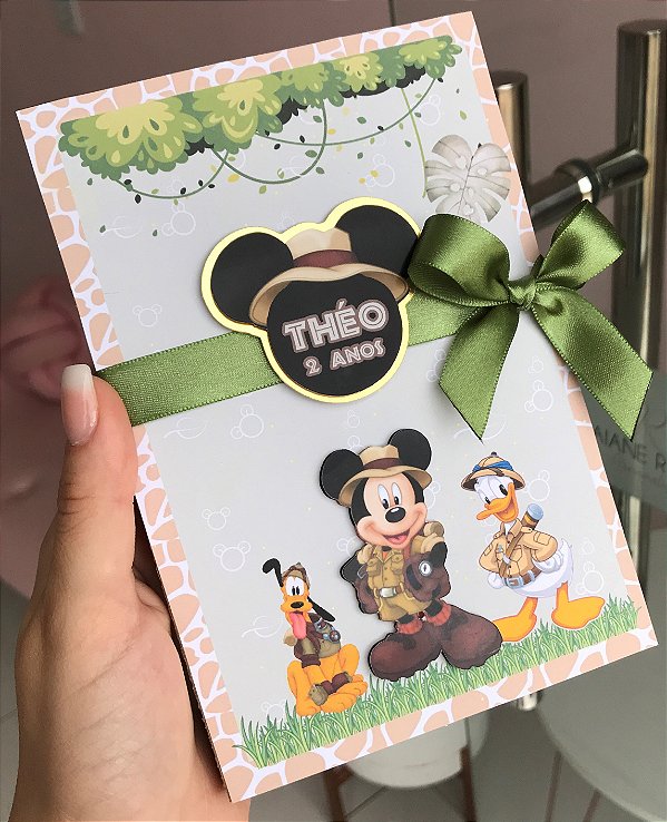 Caixa Convite com Pirulito- Safari do Mickey