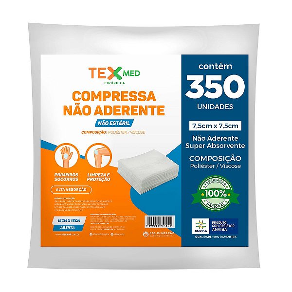 Compressa Não Aderente Texmed 7,5x7,5cm Pct. 350g 350 Unid