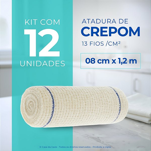 Atadura Crepom Faixa Bandagem Elástica 08cmx1.2m Kit 12 Un