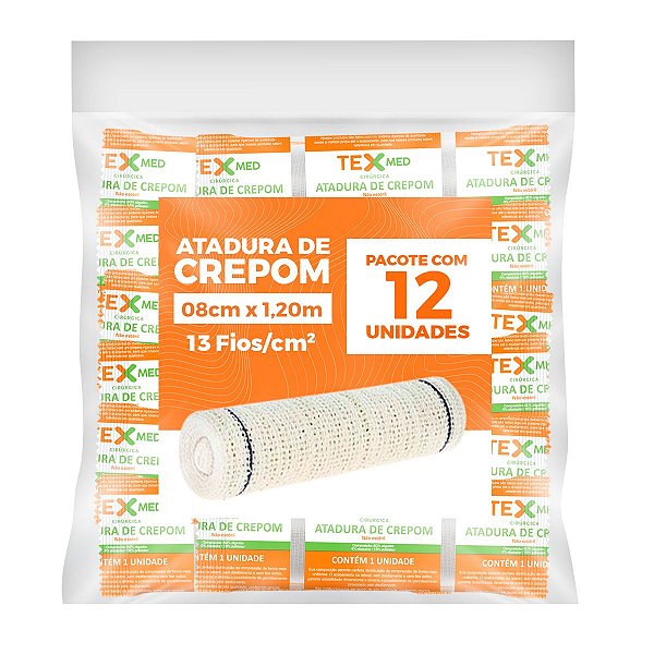 Atadura Crepom Faixa Bandagem Elástica 08cmx1.2m Kit 12 Un