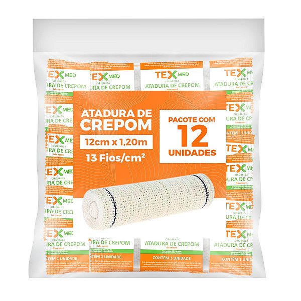 Atadura Crepom Faixa Bandagem Elástica 12cmx1.2m Kit 12 Un