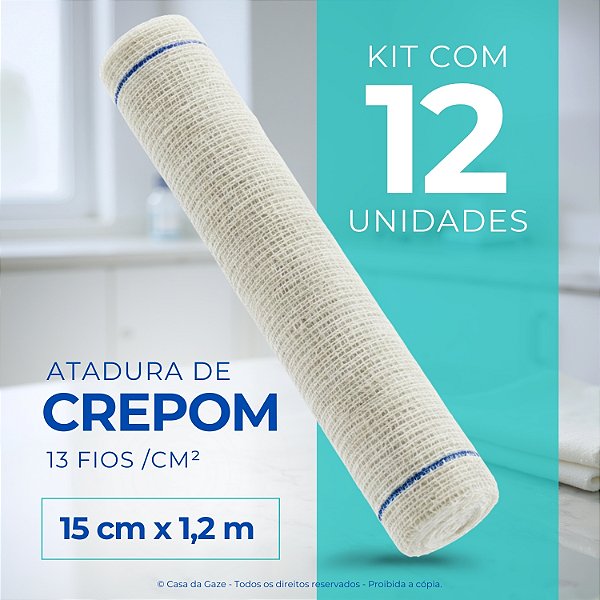 Atadura Crepom Faixa Bandagem Elástica 15cmx1.2m Kit 12 Un