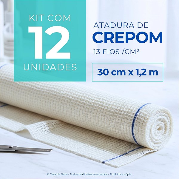 Atadura Crepom Faixa Bandagem Elástica 30cmx1.2m Kit 12 Un