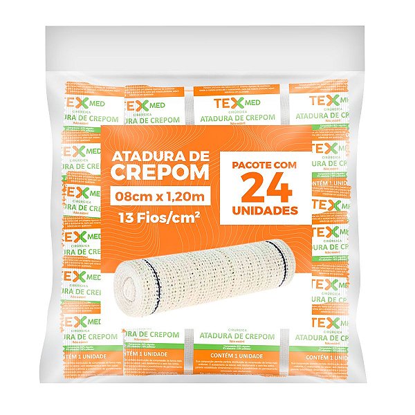 Atadura Crepom Faixa Bandagem Elástica 08cmx1.2m Kit 24 Un