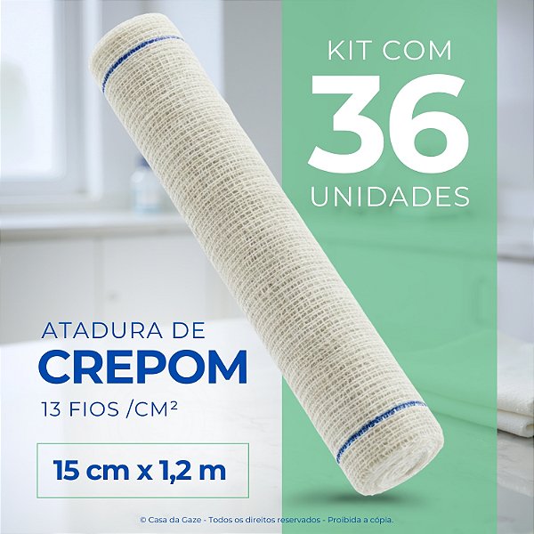 Atadura Crepom Faixa Bandagem Elástica 15cmx1.2m Kit 36 Un